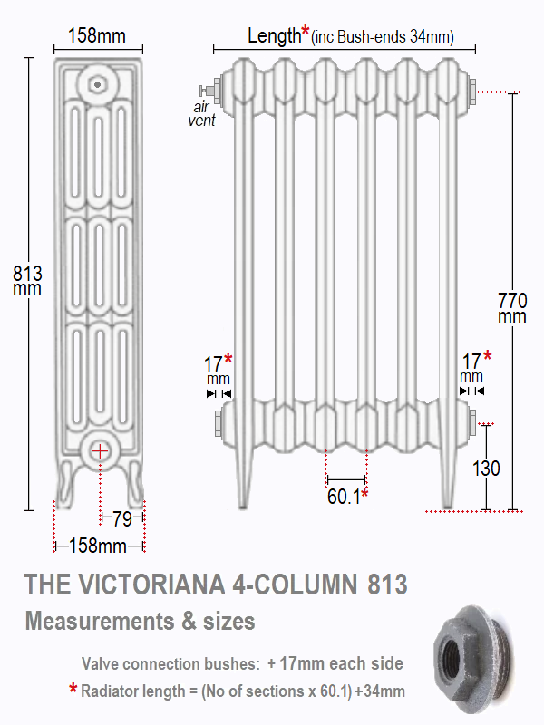 Victoriana 4 813 Cast Iron Radiator - 23 Section, 813H x 1416mm